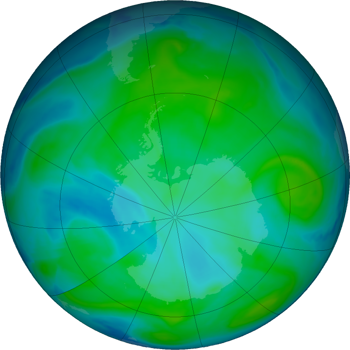 Antarctic ozone map for 13 January 2017